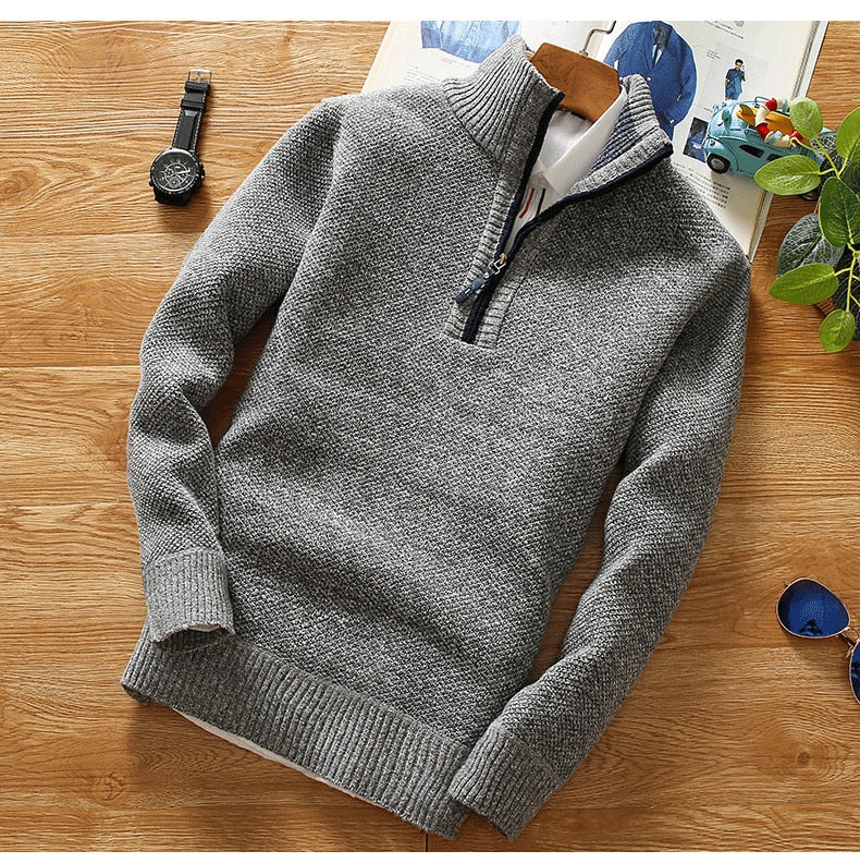 Titan Herren-Halbreißverschluss Pullover – Warmer Strickpullover