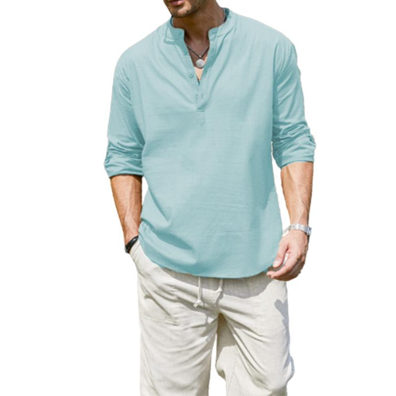 Langarmhemd mit festem henley-kragen für männer