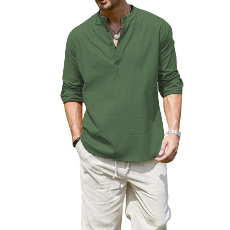 Langarmhemd mit festem henley-kragen für männer