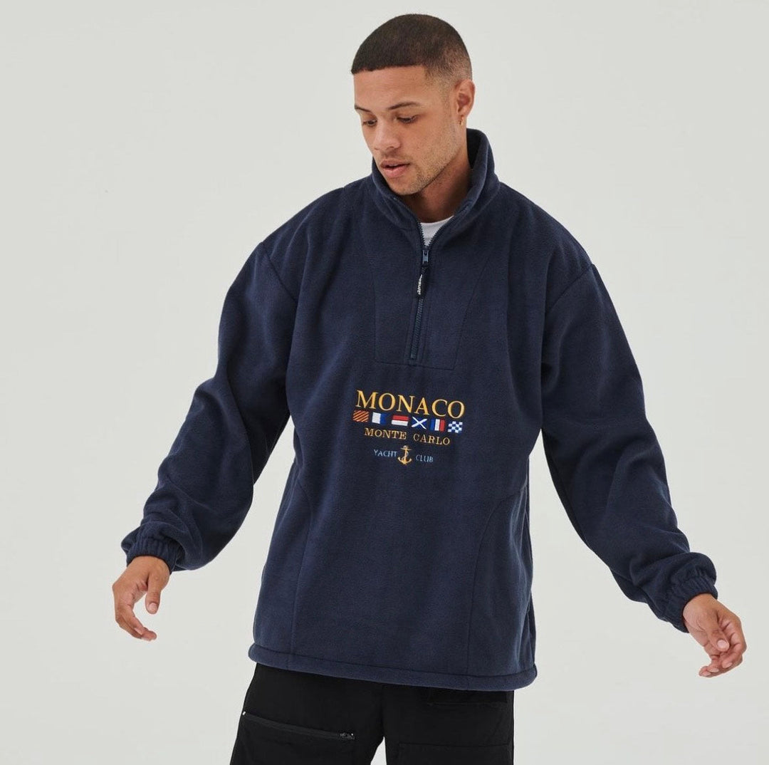 Monaco | Bestickter Pullover mit Reißverschluss