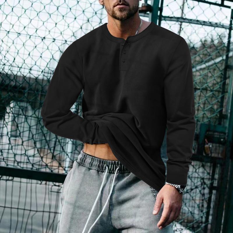 Herren vintage solide henley kragen langarm-t-shirt