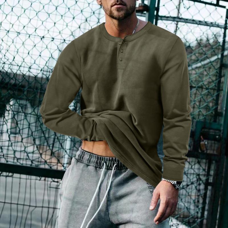 Herren vintage solide henley kragen langarm-t-shirt