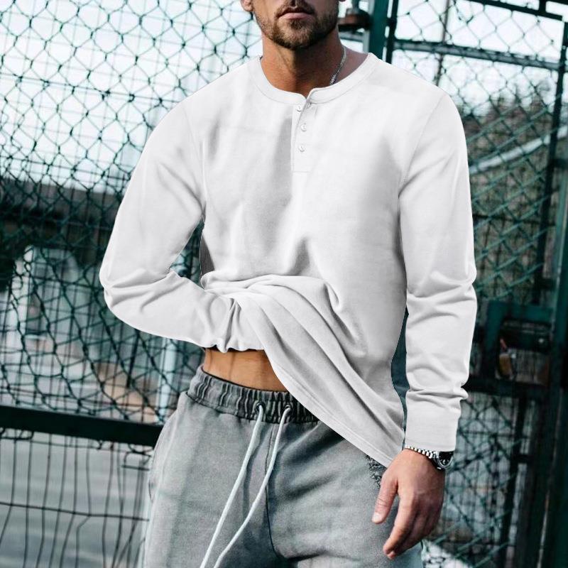 Herren vintage solide henley kragen langarm-t-shirt